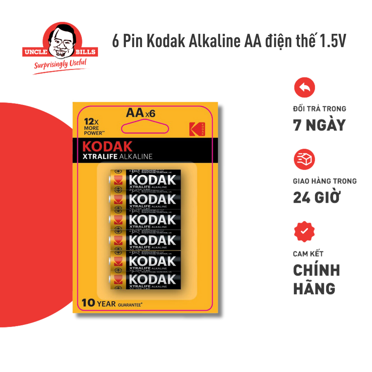 Pin Kodak Alkaline AA điện thế 1.5V Bộ 6 Cái Uncle Bills IB0216