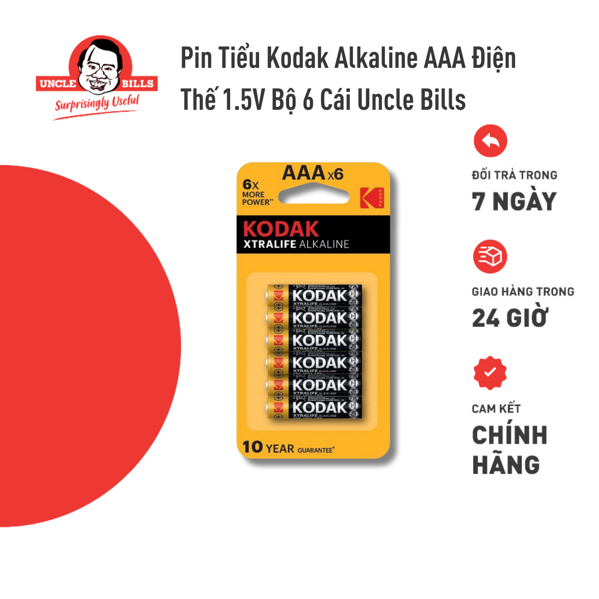 Pin Tiểu Kodak Alkaline AAA điện thế 1.5V Bộ 6 Pin Uncle Bills IB0217