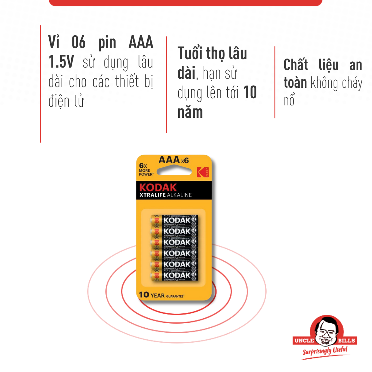 Pin Tiểu Kodak Alkaline AAA điện thế 1.5V Bộ 6 Pin Uncle Bills IB0217