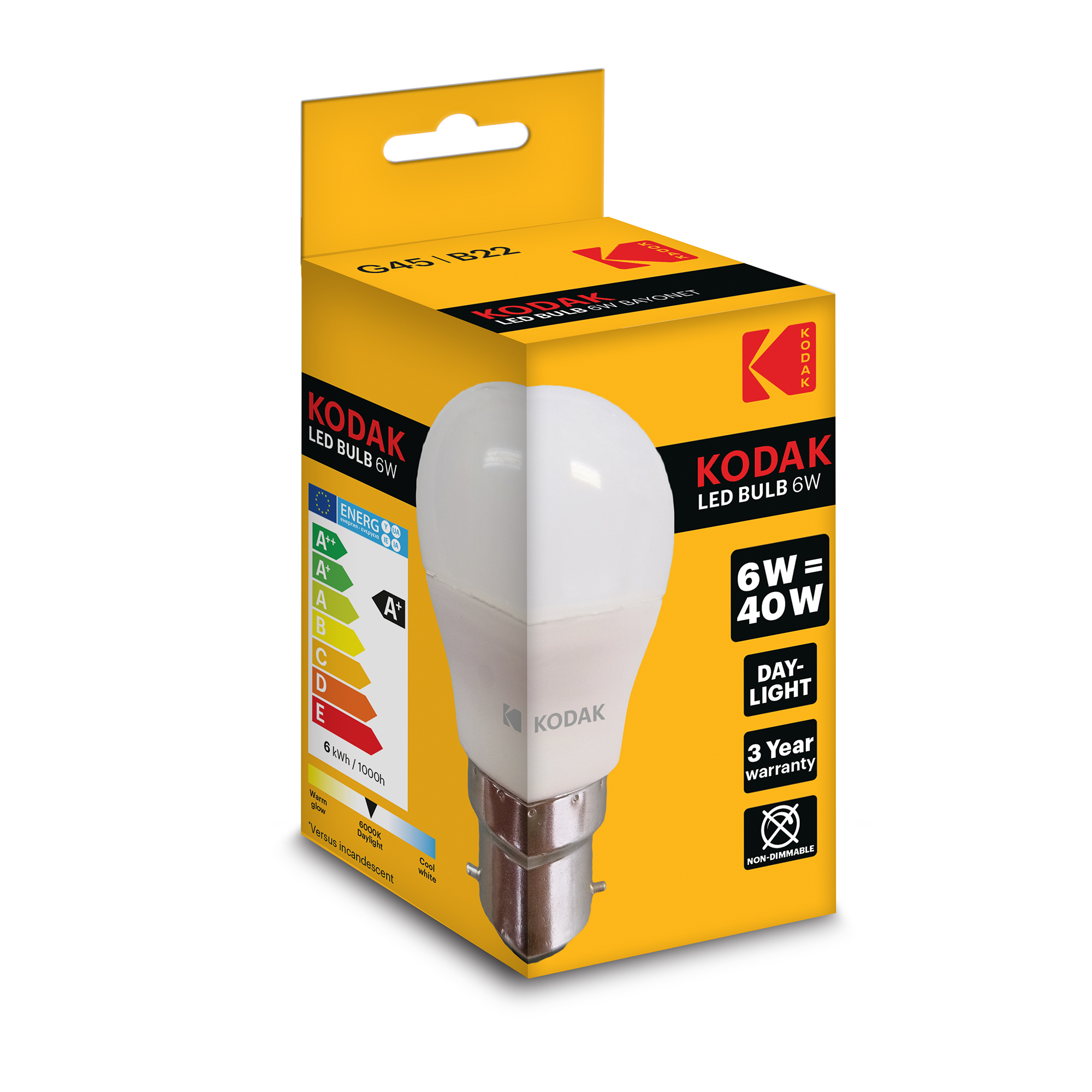 kodak golf ball led bulb g45 b22 6w/40w   day