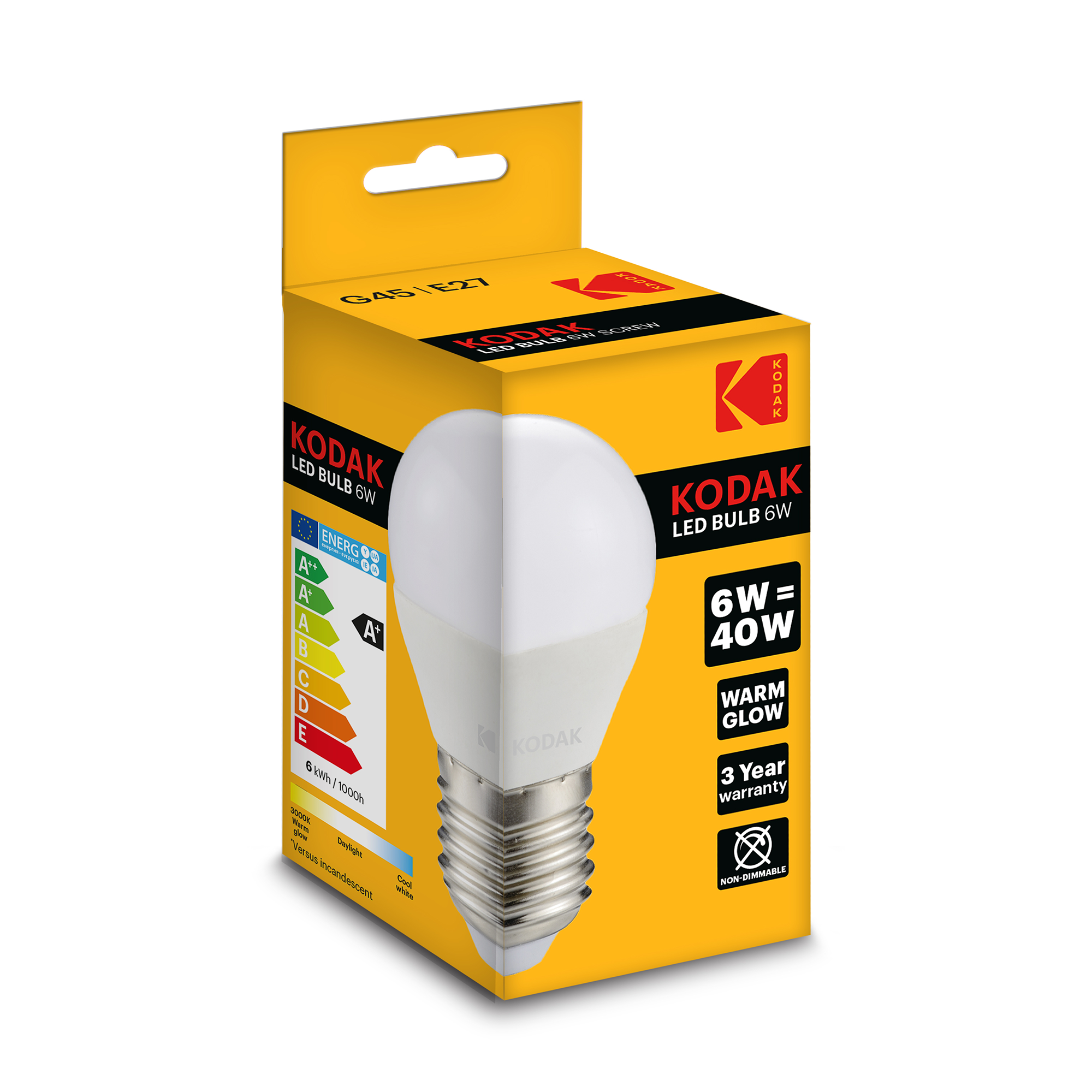 kodak golf ball led bulb g45 e27 6w/40w   warm