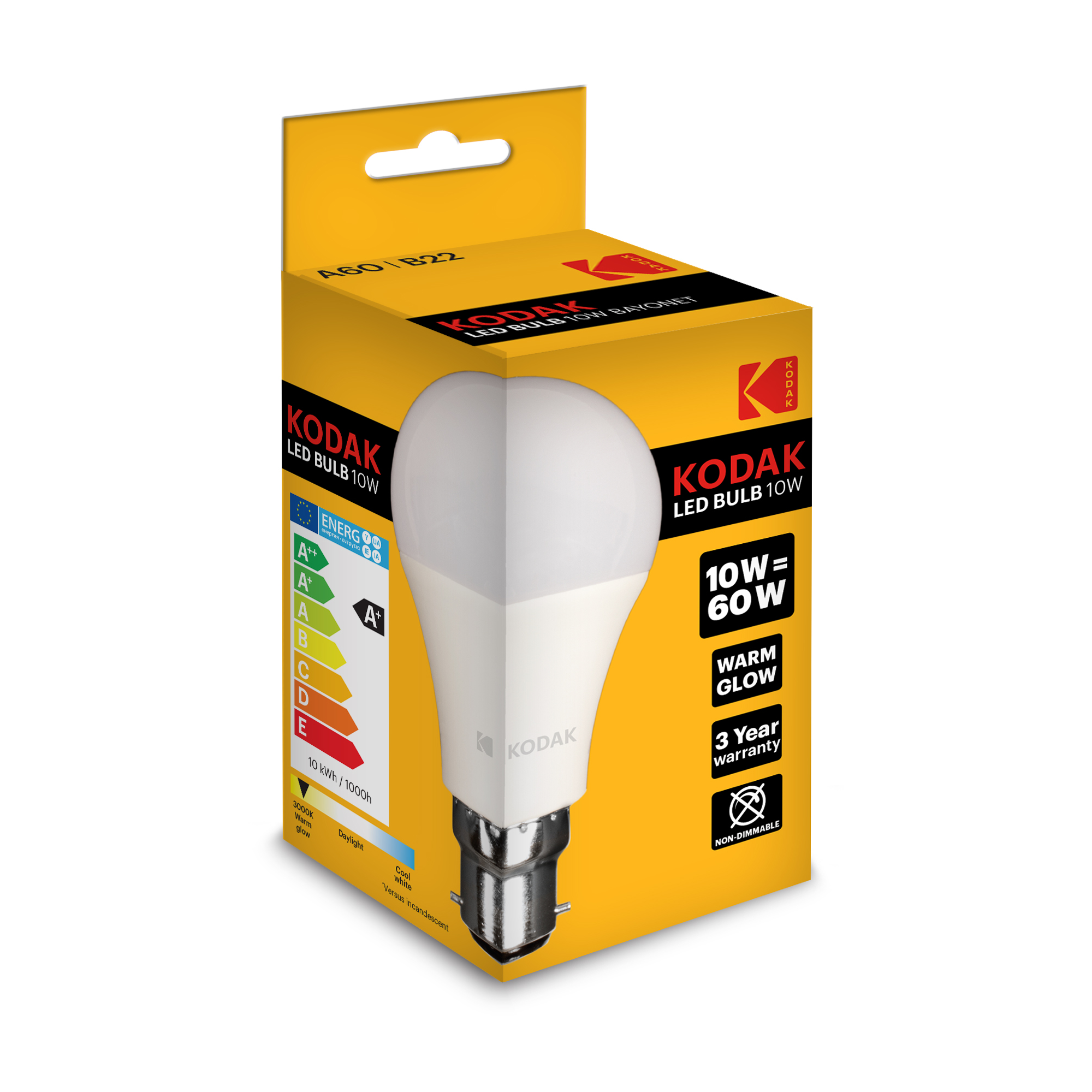 kodak globe led bulb a60 b22 10w/60w   warm