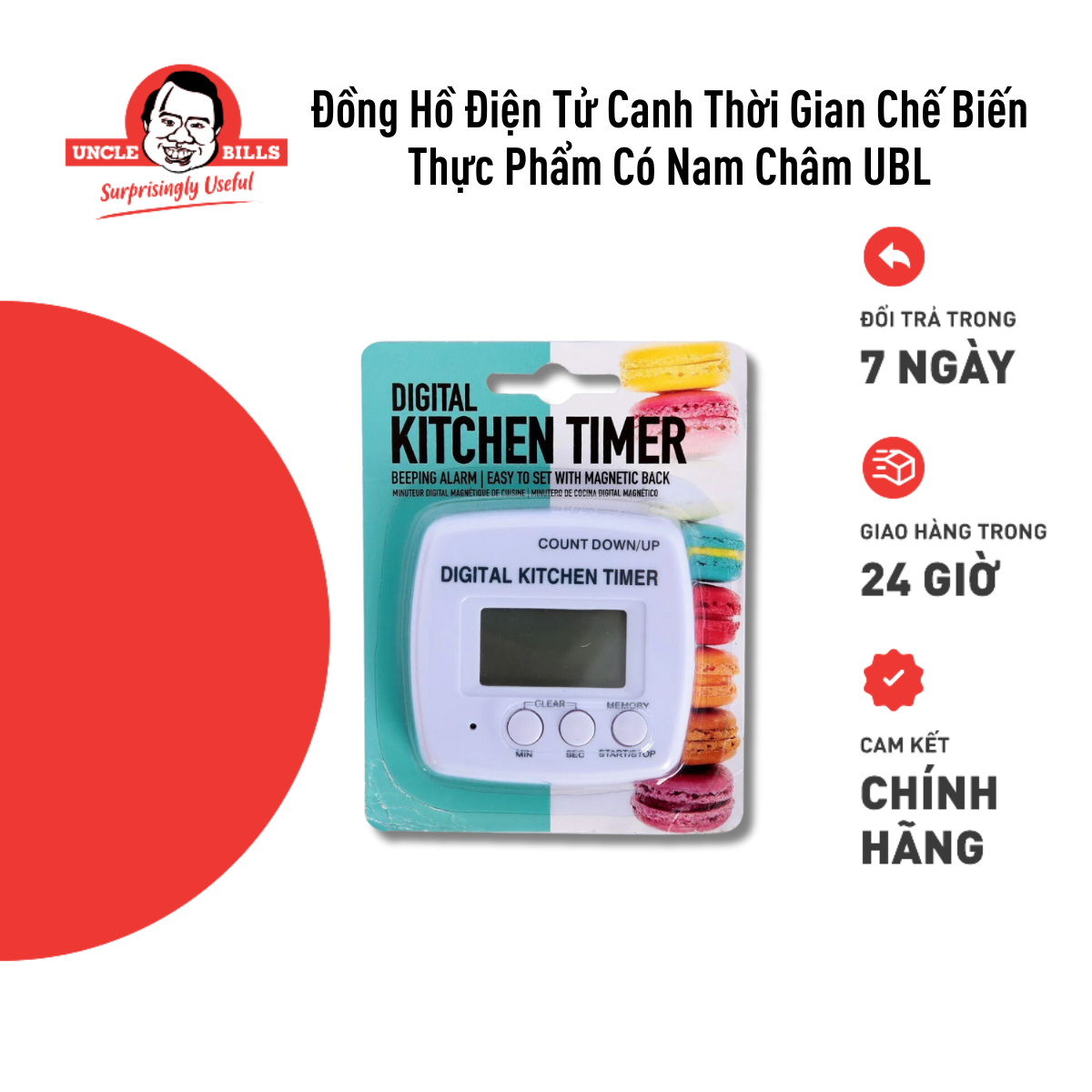 Đồng Hồ Điện Tử Canh Thời Gian Chế Biến Thực Phẩm Có Nam Châm Uncle Bills KA0188