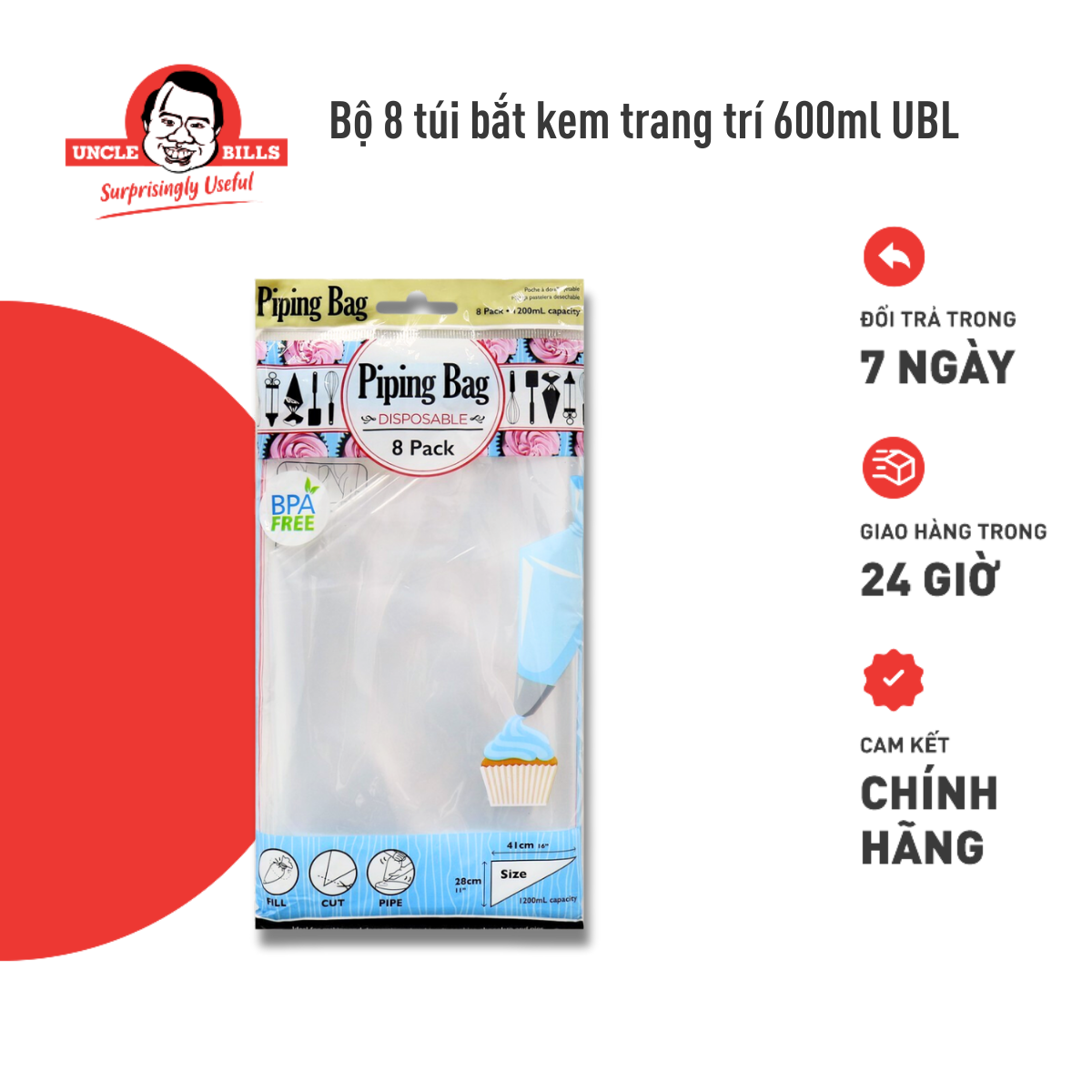 Túi Đựng Kem Trang Trí Bánh Dung Tích 1200ml Bộ 8 Túi Uncle Bills KA0727