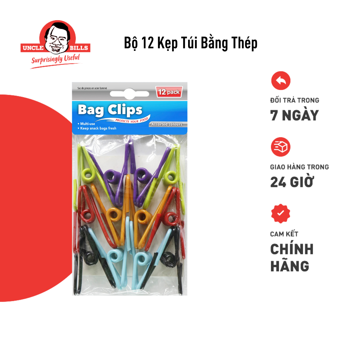 Bộ 12 Kẹp Túi Snack Bằng Thép Uncle Bills KA0870