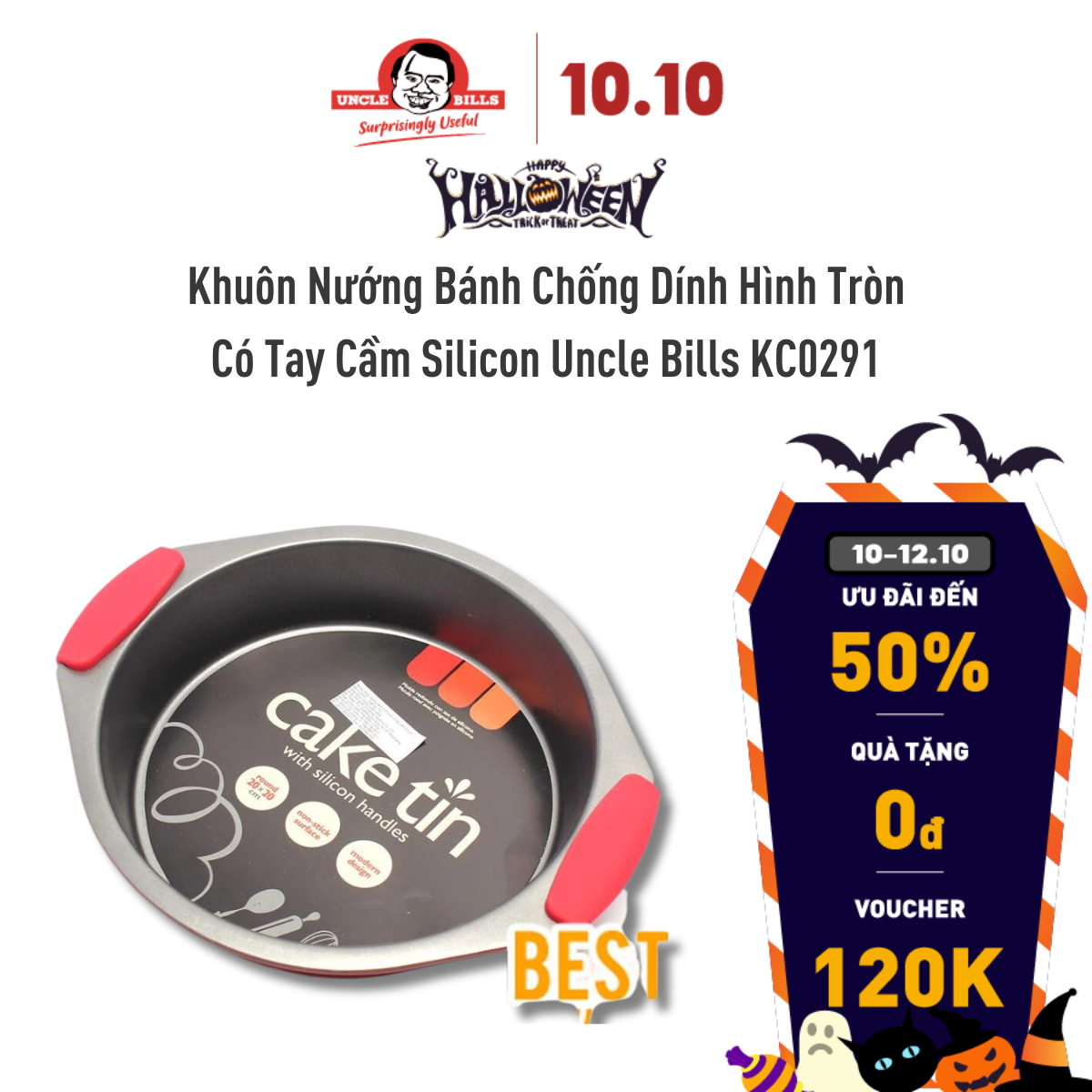 Khuôn Nướng Bánh Chống Dính Hình Tròn Có Tay Cầm Silicon Uncle Bills KC0291