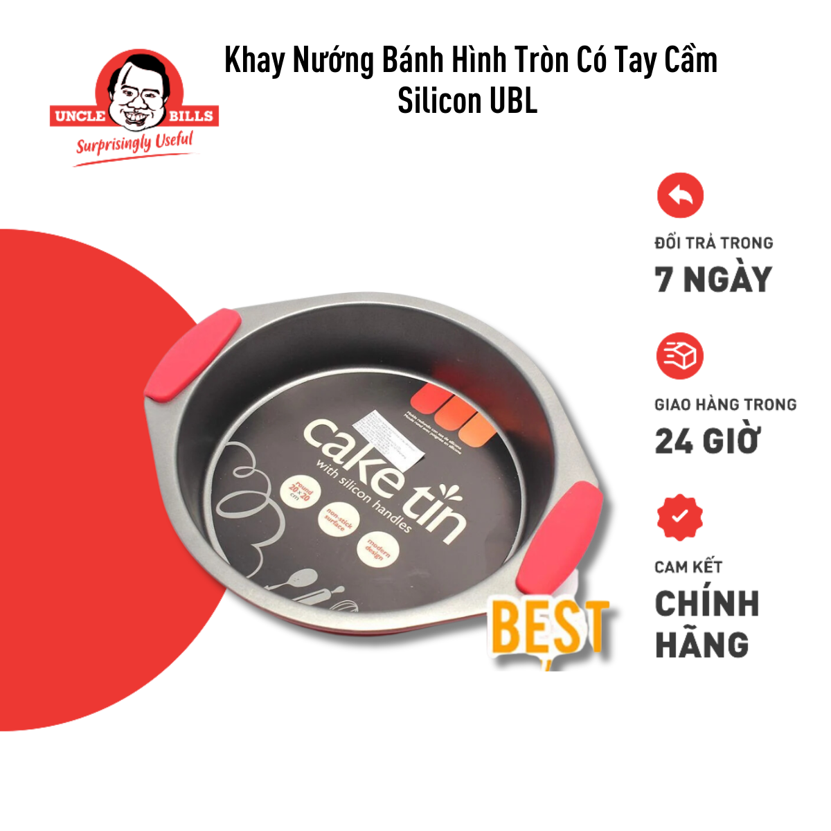 Khuôn Nướng Bánh Chống Dính Hình Tròn Có Tay Cầm Silicon Uncle Bills KC0291