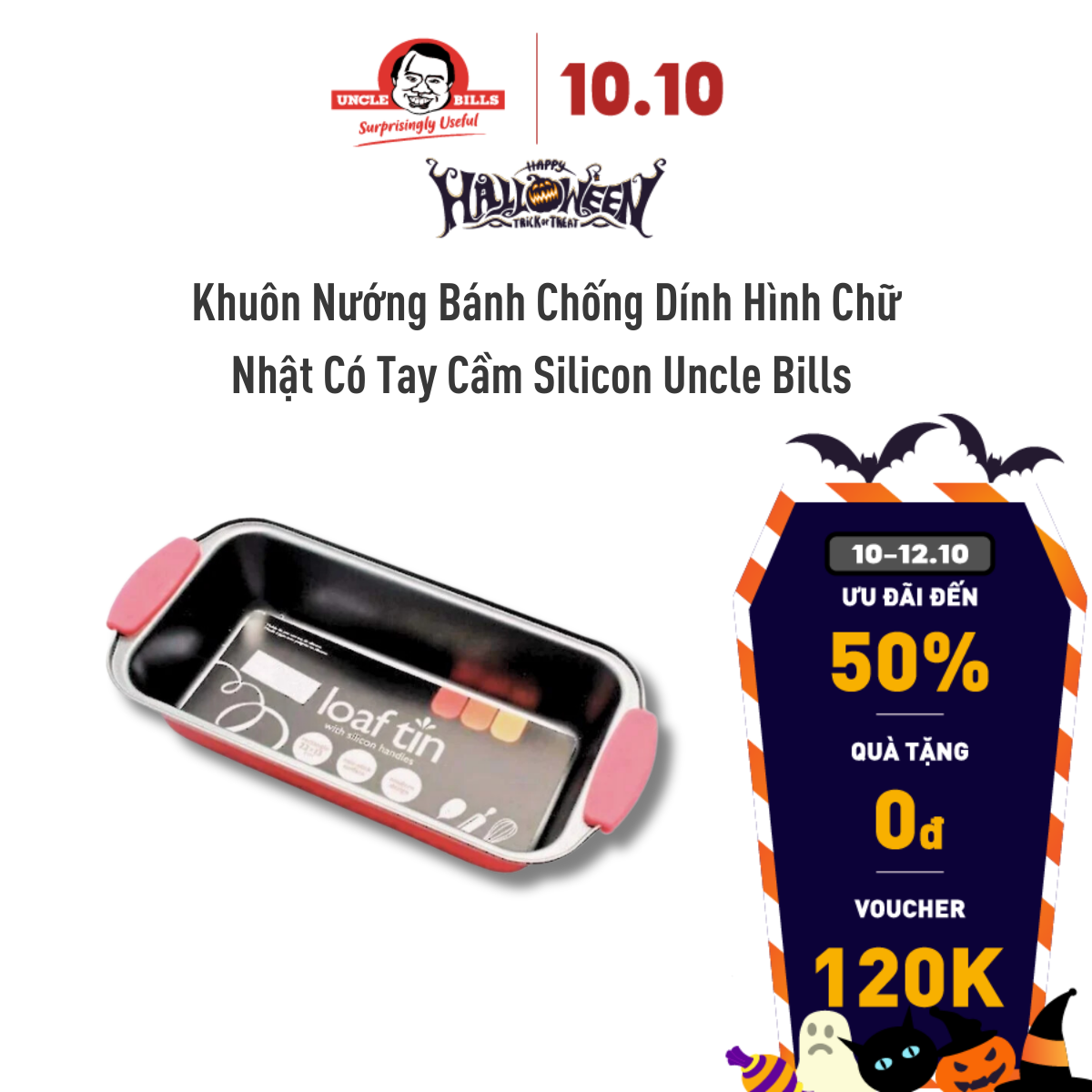 Khuôn Nướng Bánh Chống Dính Hình Chữ Nhật Có Tay Cầm Silicon Uncle Bills KC0292