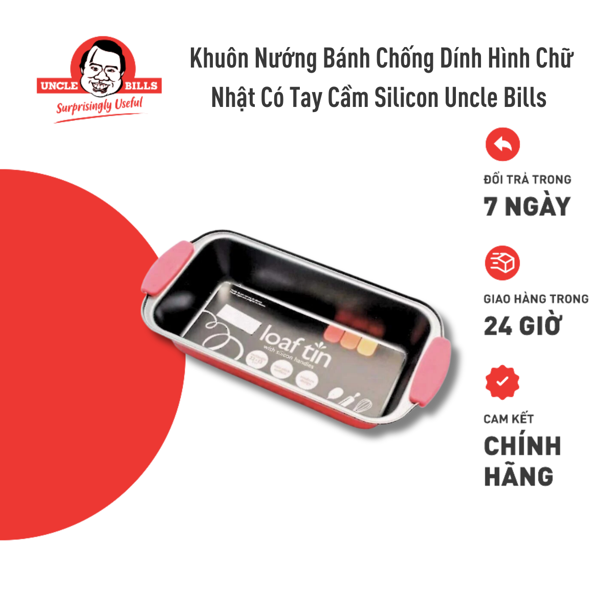 Khuôn Nướng Bánh Chống Dính Hình Chữ Nhật Có Tay Cầm Silicon Uncle Bills KC0292