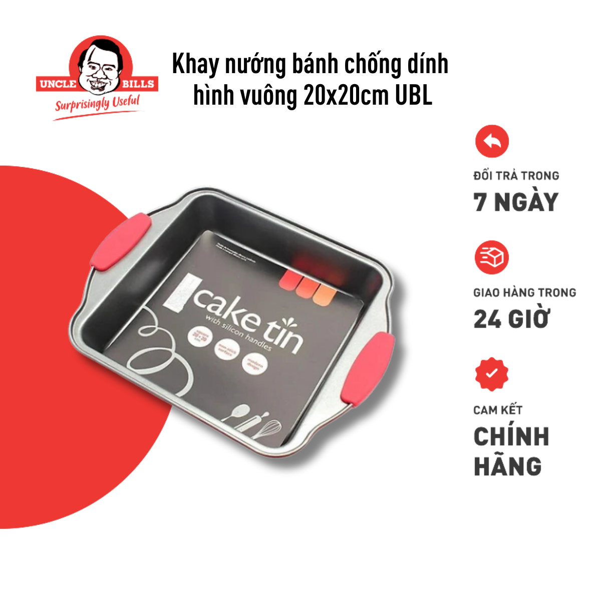 Khuôn Nướng Bánh Chống Dính Hình Vuông Có Tay Cầm Silicon Uncle Bills KC0293