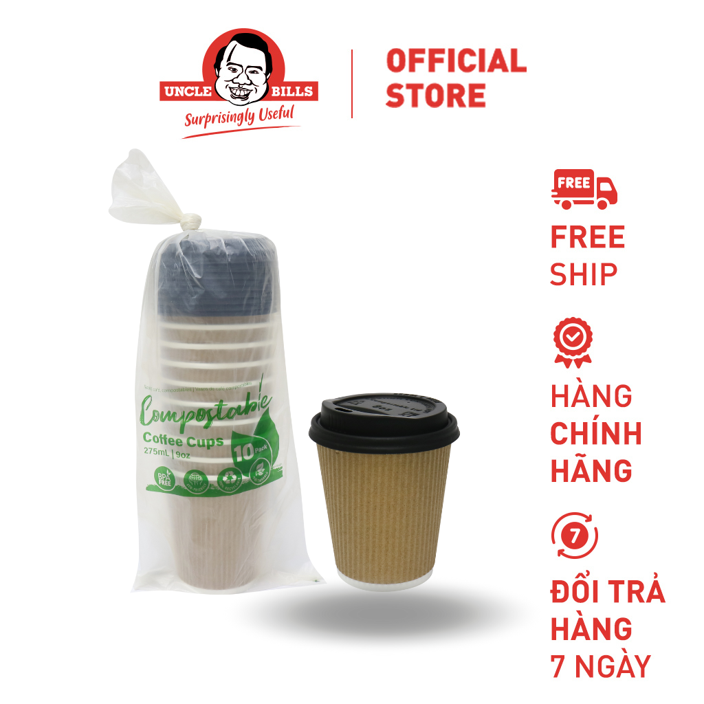 Ly Cà Phê Có Thể Phân Huỷ 275ml - 10 Cái Uncle Bills KD1133