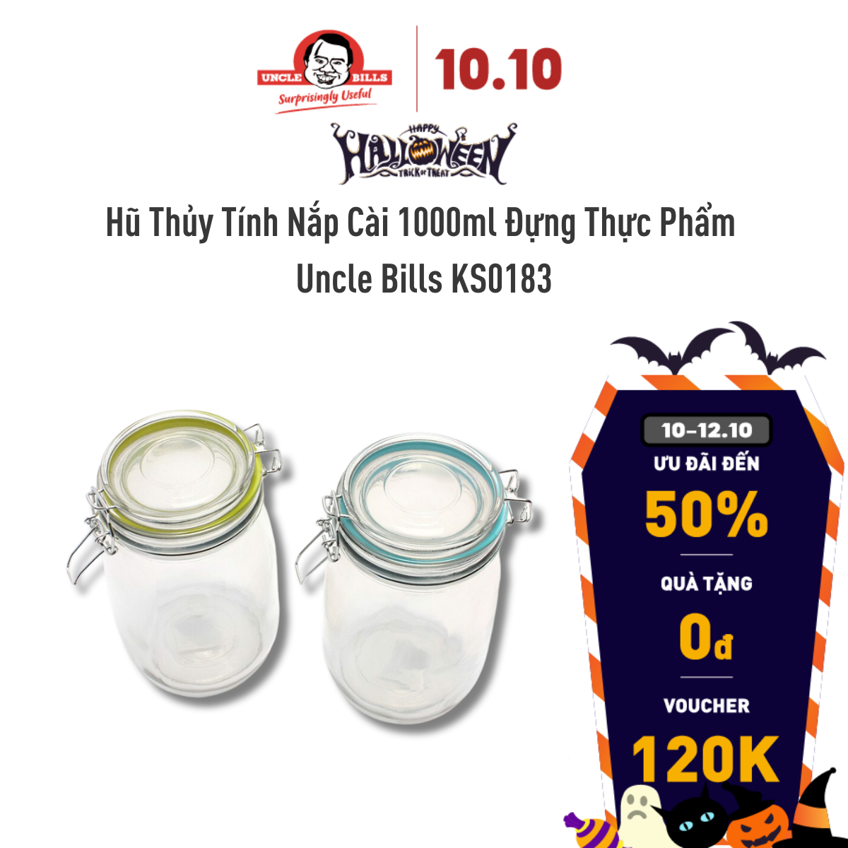 Hũ Thủy Tính Nắp Cài 1000ml Đựng Thực Phẩm Uncle Bills KS0183