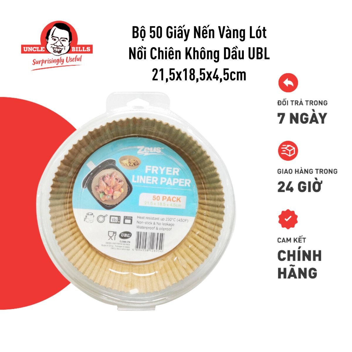 Bộ 50 Giấy Nến Vàng Lót Nồi Chiên Không Dầu Uncle Bills CL2305-274