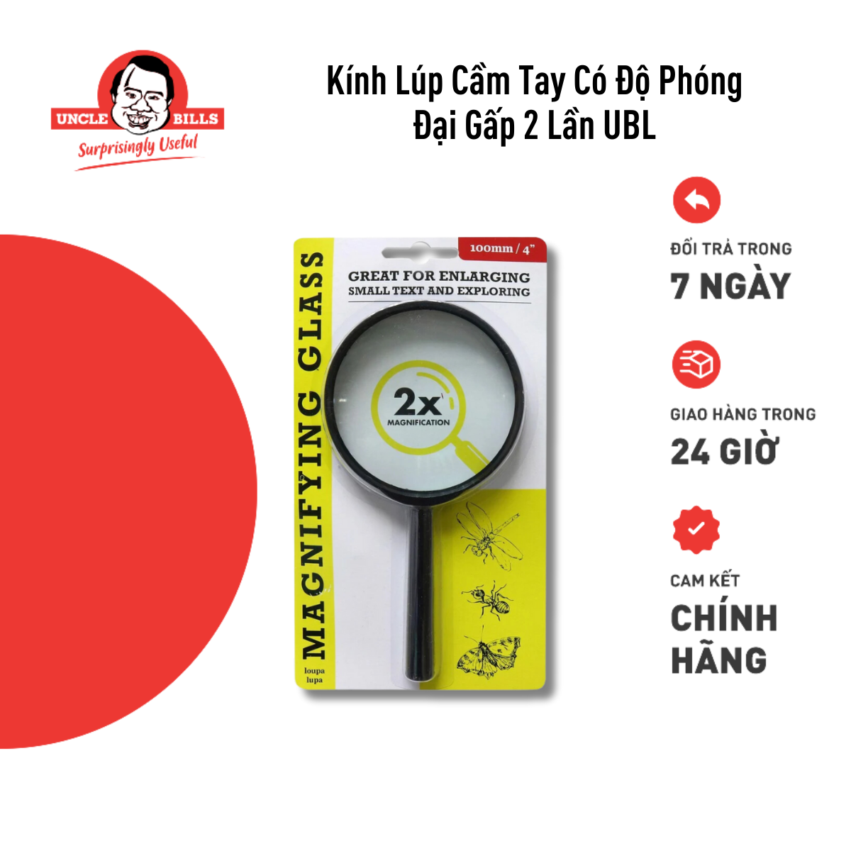 Kính Lúp Cầm Tay Có Độ Phóng Đại Gấp 2 Lần Uncle Bills SG0016