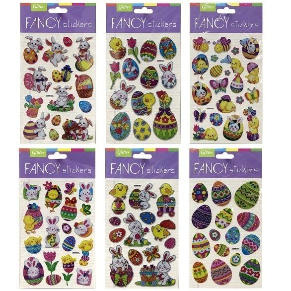 GLITTER FANCY STICKERS 12.5 x 23.5 Cm   6 ASSORTED