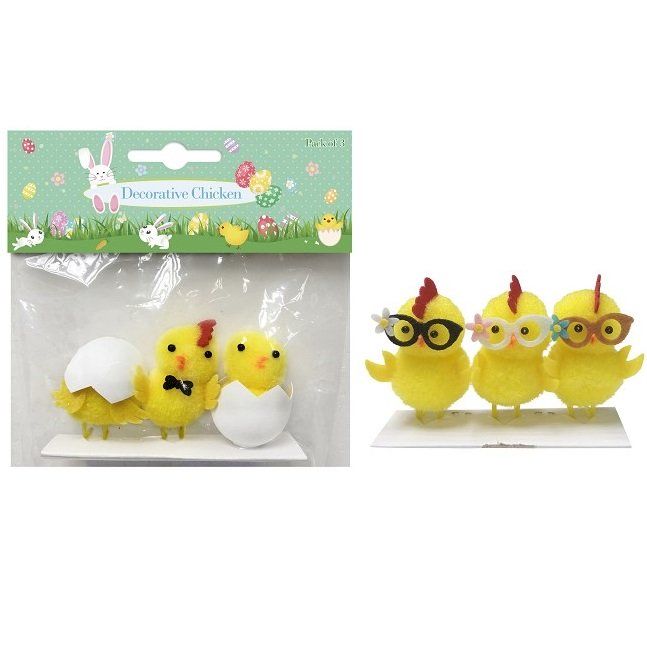 DECORATIVE CHICKEN 6CM 3PK   2 ASSORTED