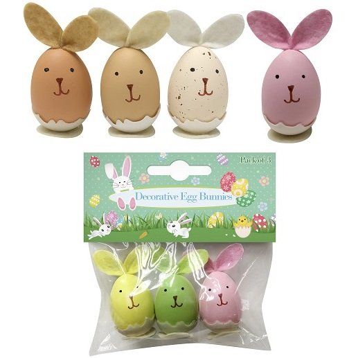 DECORATIVE BUNNY EGGS 6.5 Cm 3PK   ASSORTED COLS