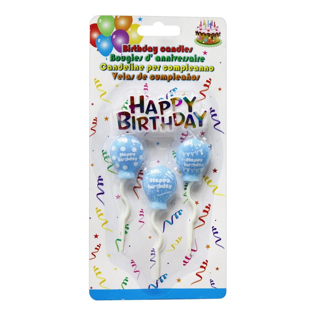 Nến Hình Bong Bóng Happy Birthday Màu Xanh Bộ 3 Cái Uncle Bills YA0108