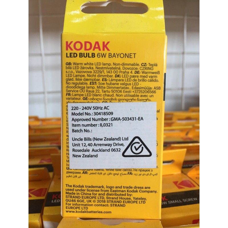 Bóng Đèn Kodak 6W/40W G45 -B22 Ánh Sáng Ấm(Vàng) Uncle Bills IL0321