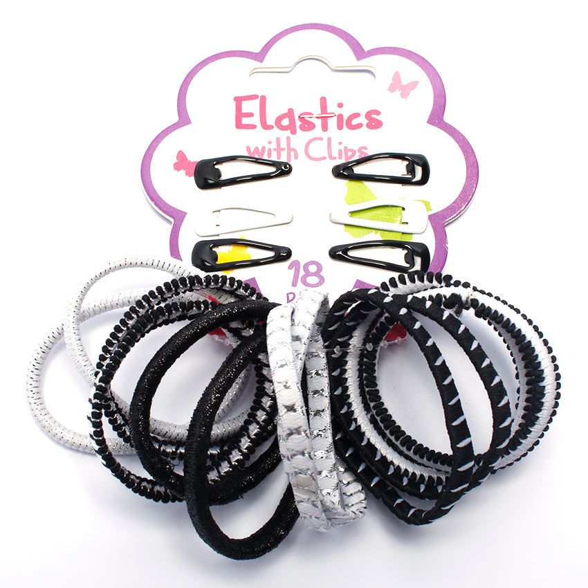 Hair Elastic Gl. W/Clips 18Pk 4Asst