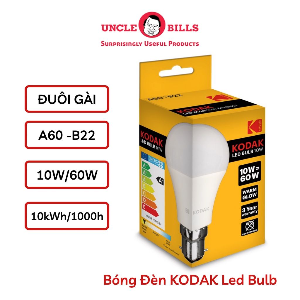 Bóng đèn led bulb tròn 10W/60W ánh sáng vàng chui đèn gài B22 Uncle Bills IL0327 chính hãng tiết kiệm điện gia đình