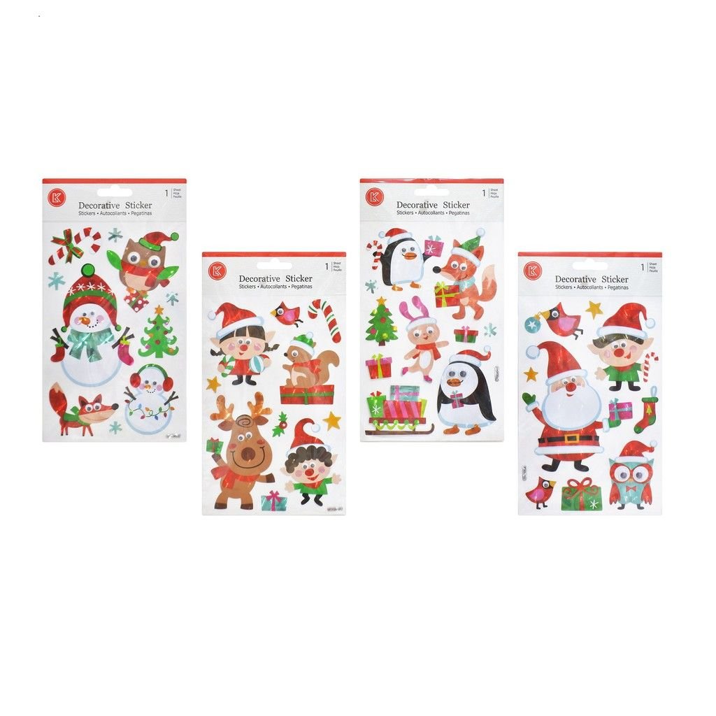 Stickers Noel Có Đính Mắt Chuyển Động 4 Mẫu UBL XB4798 Sticker Trang Trí Giáng Sinh