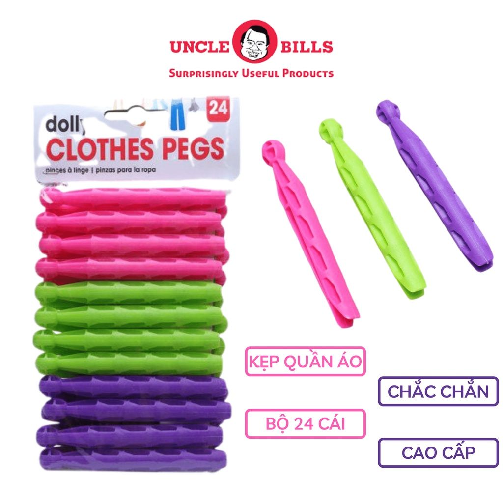 Bộ 24 cái kẹp quần áo nhựa đầu tròn màu sắc Uncle Bills kẹp phơi quần áo, đồ baby, tã, đồ nhỏ, đồ lót  BL0676