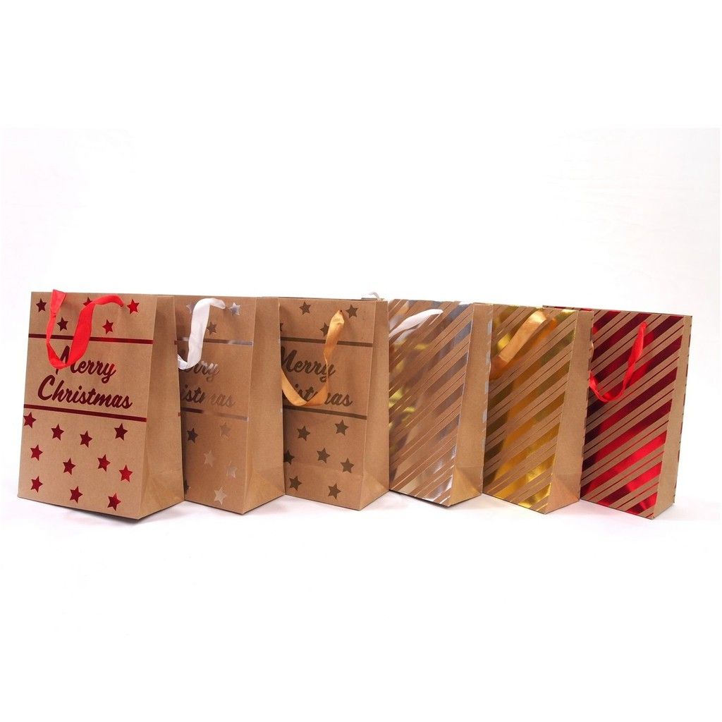 Túi đựng quà bằng giấy Kraft có in hình nổi, nhũ Noel  UBL XB1019 - Giao ngẫu nhiên