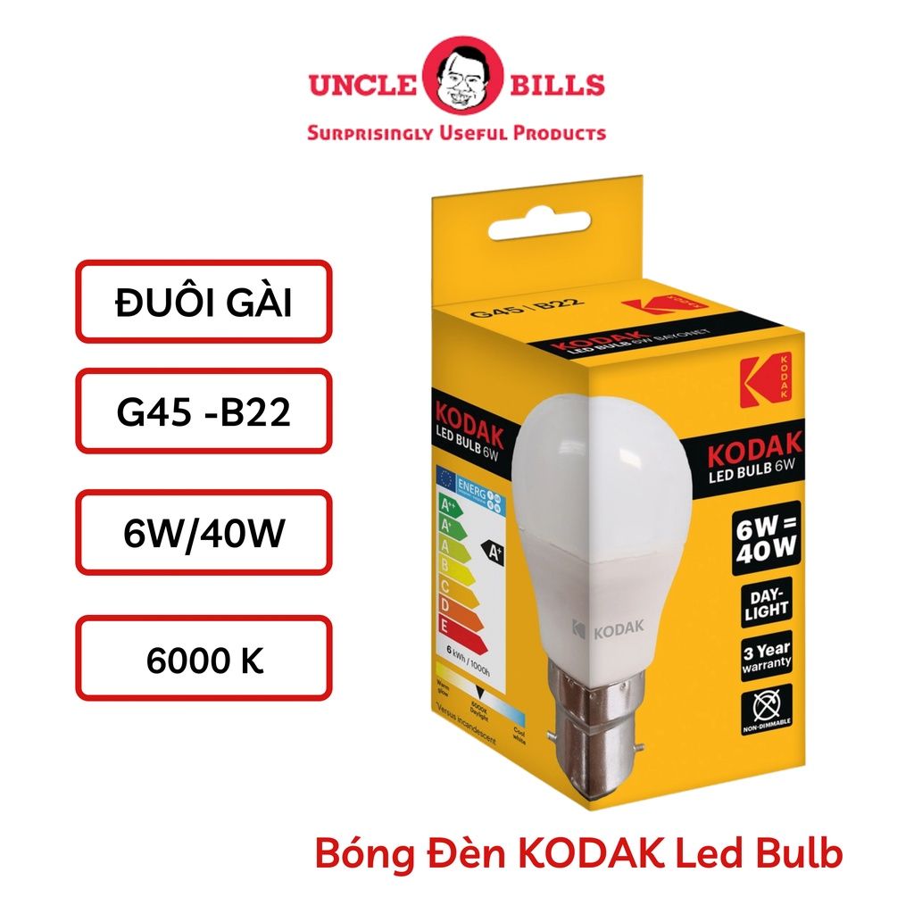 Bóng đèn leb bulb tròn 6W/40W ánh sáng trắng chui đèn gài B22 chất liệu nhựa cao cấp Uncle Bills IL0320 nhập khẩu