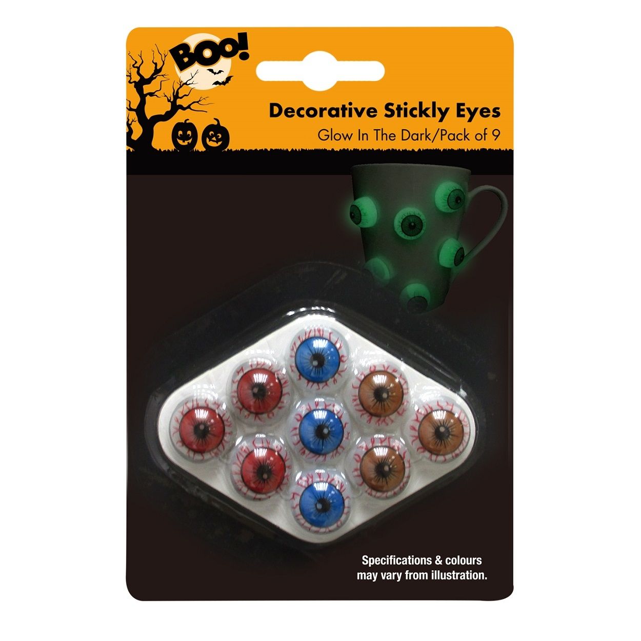GLOW IN DARK EYES STICKERS 9pk