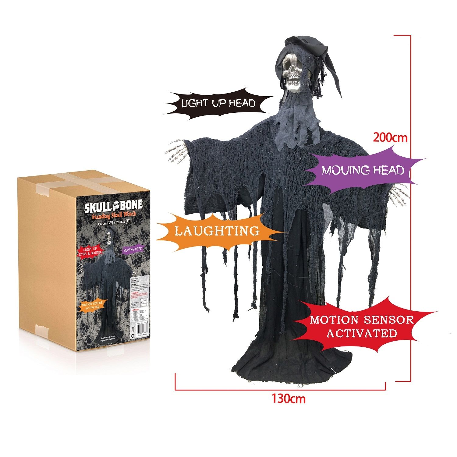 Hộp sọ hoạt hình phù thủy 2m Halloween Uncle Bills UH00172