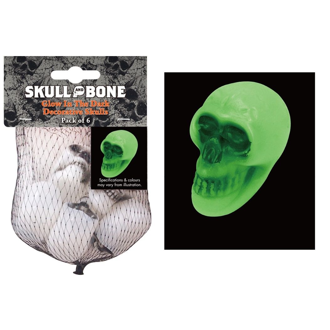 GLOW IN DARK SKULL DÉCOR 6pk