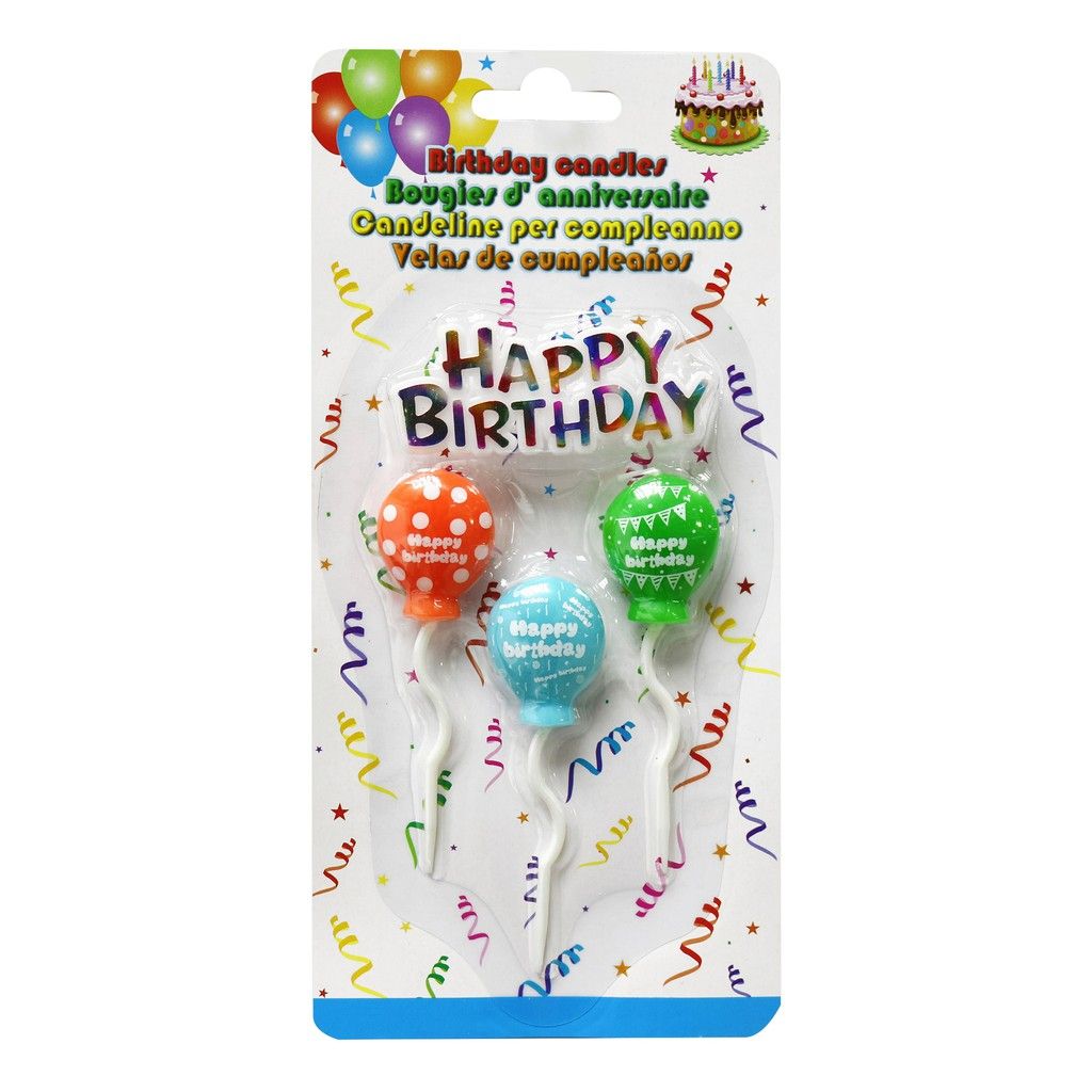 Bộ nến hình bong bóng Happy Birthday 3 cái nhiều màu Uncle Bills YA0106