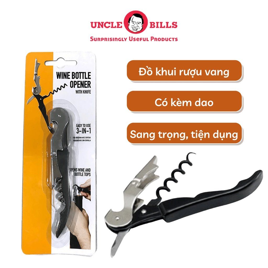 Đồ Khui Rượu Vang Khui Bia Đa Năng Cao Cấp 3 Trong 1 Chất Liệu Thép Không Gỉ Uncle Bills KA0729