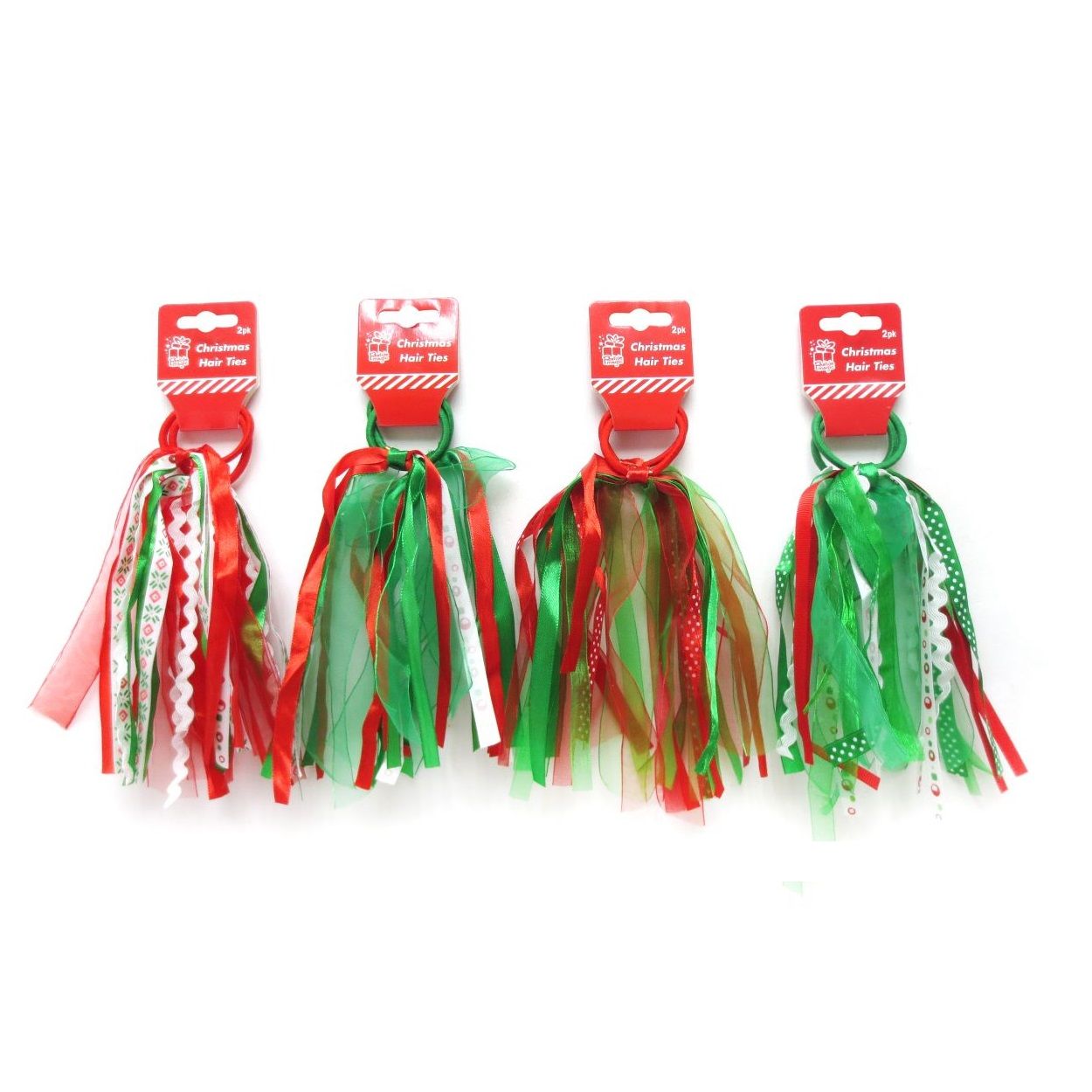 Xmas Organza Hair Ties 2pc 4asst Uncle Bills XA4699