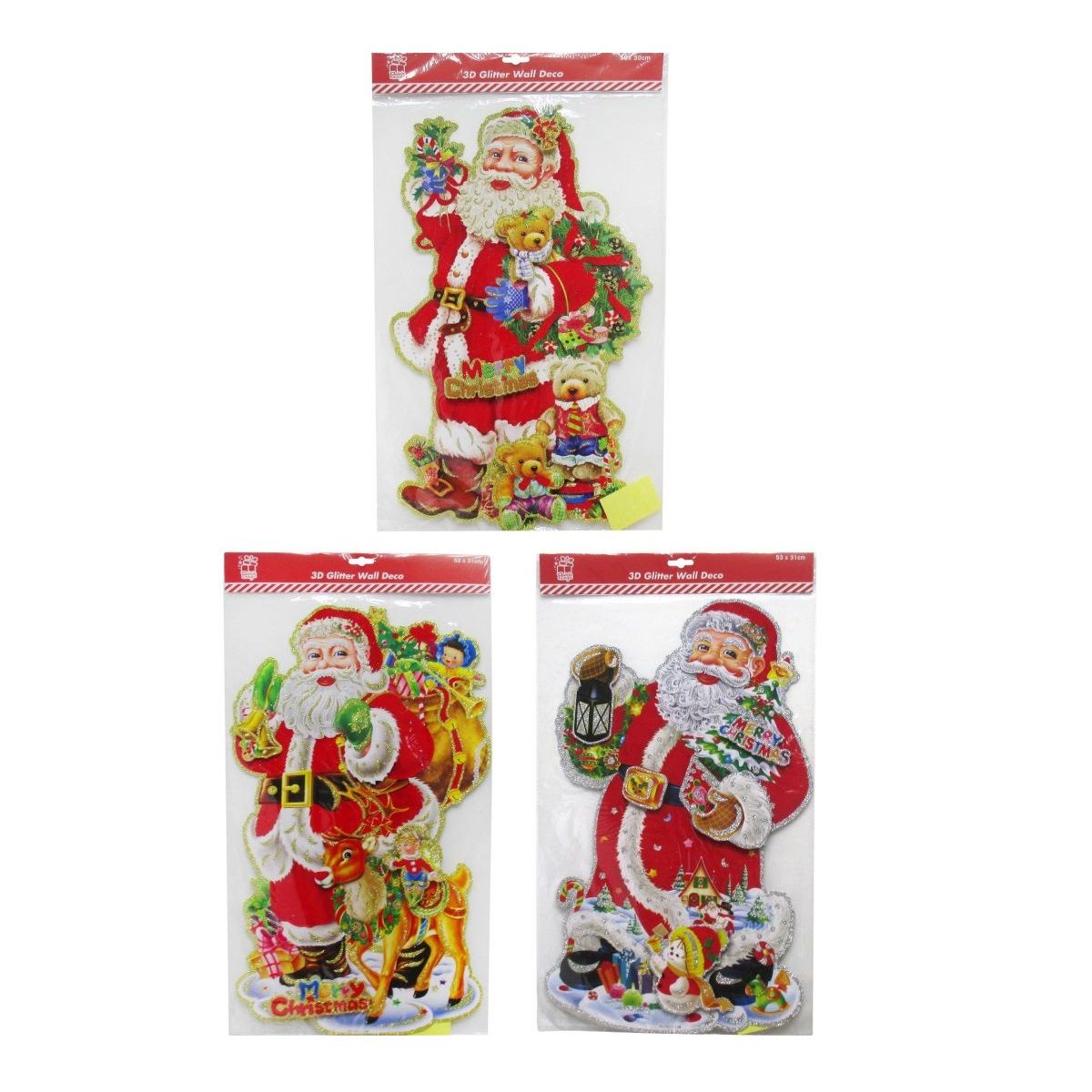 PLAQUE 3D GLITTER SANTA 50-53cm 3asst Uncle Bills XA5208