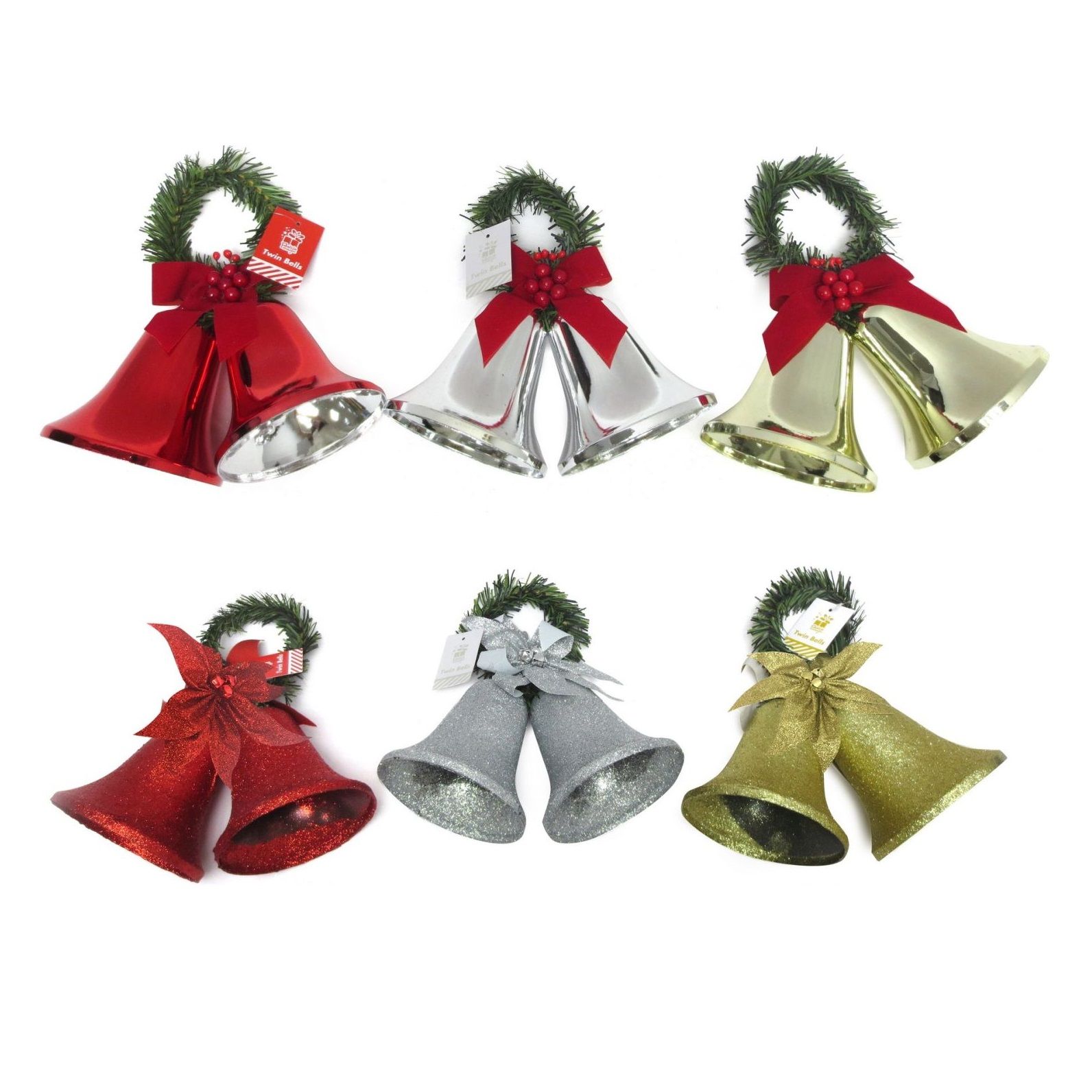 Glitter/Shiny Bells 2pc with Bow Large Uncle Bills XA6307