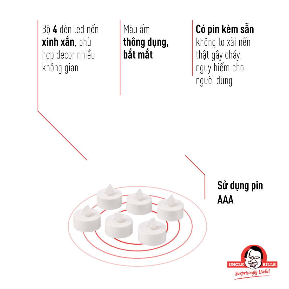 Nến Led 4 cái/bộ Uncle Bills XA7578