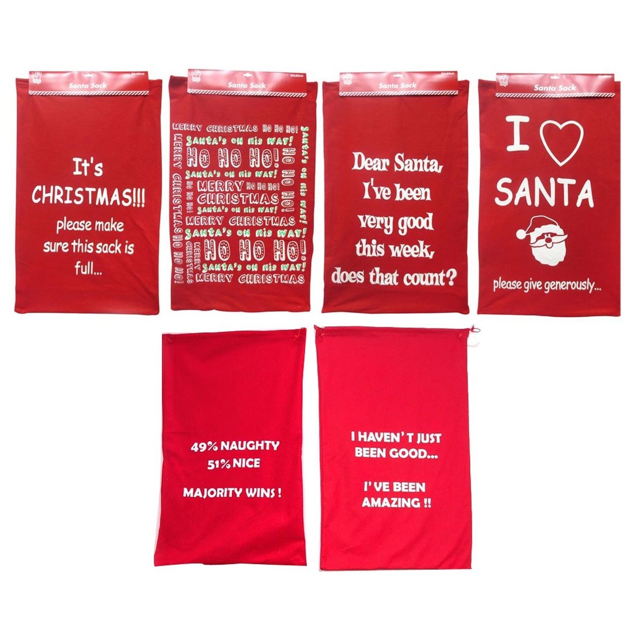 SANTA SACK PRINTED 50x80cm 6asst Uncle Bills XA7776