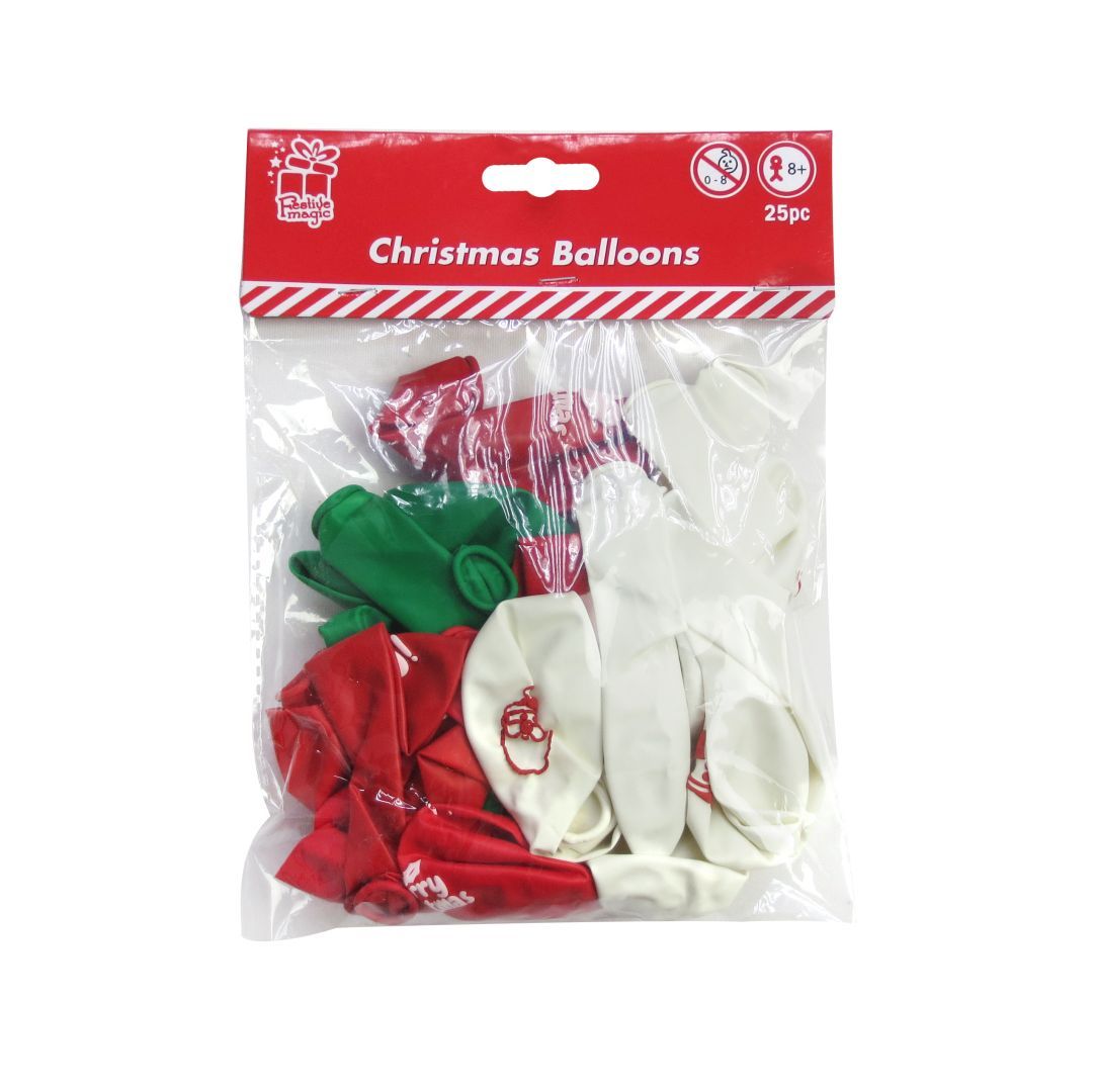 XMAS BALLOONS PRINTED 20pc 23cm 3asst Uncle Bills XA9700A