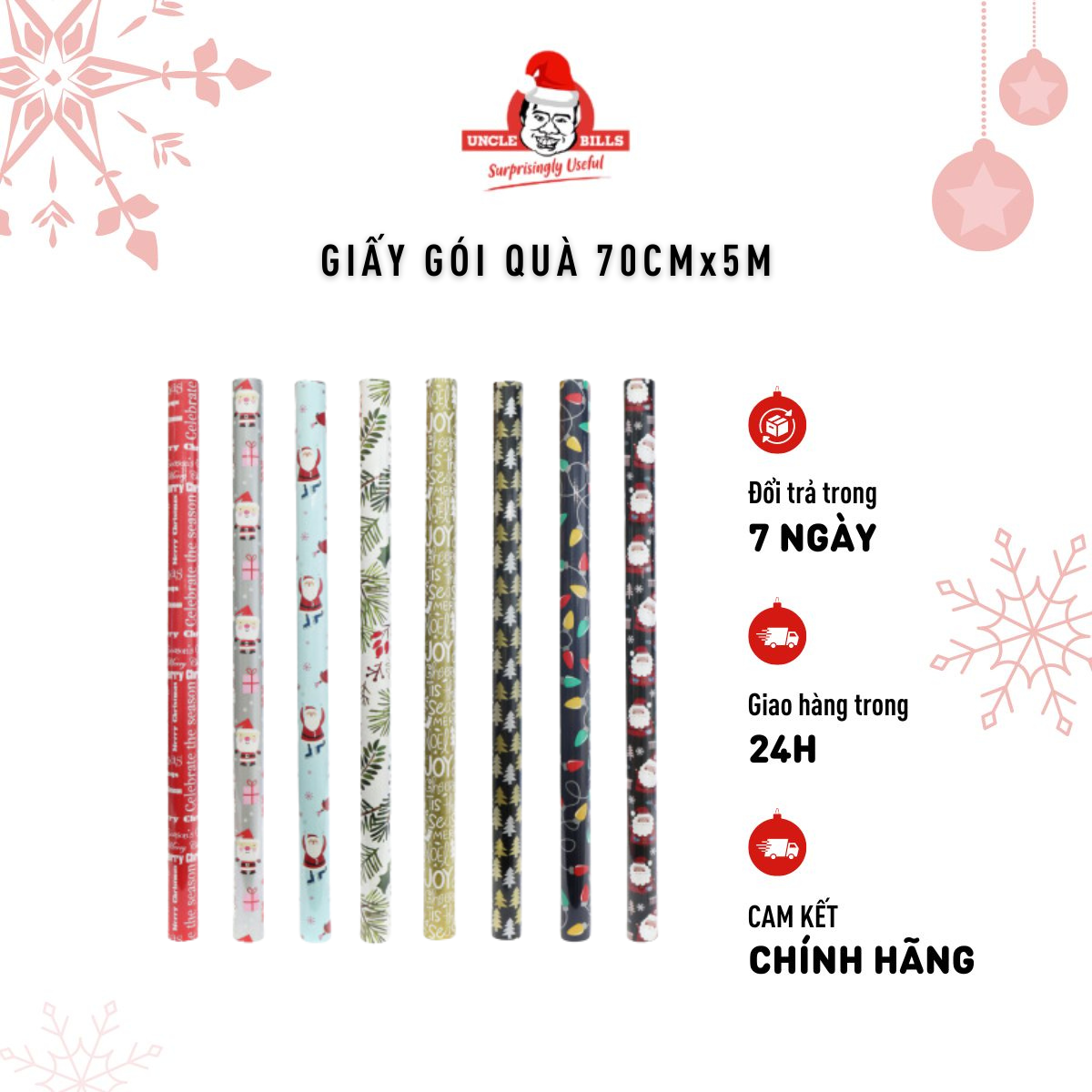 Giấy gói quà giáng sinh 70cm x 5m Uncle Bills XA9916