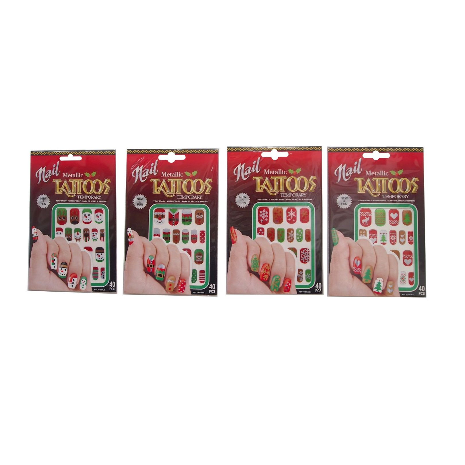 Xmas Tattoo Nails 40pc 4asst Uncle Bills XA9953