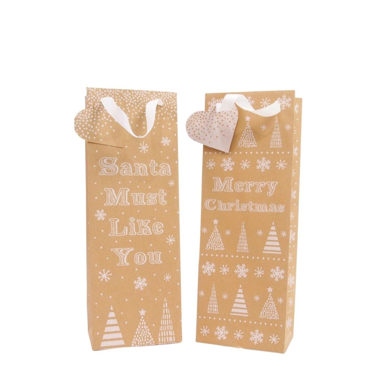 Túi kraft hình chai in họa tiết màu trắng