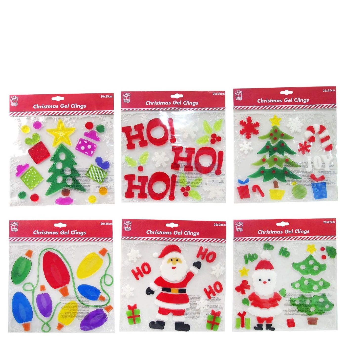 Xmas Gel Clings 29x25cm 6asst Uncle Bills XB1283