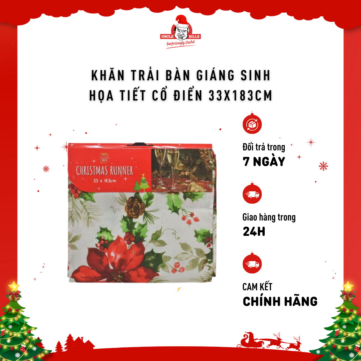 Khăn Trải Bàn In Họa Tiết 4 Mẫu Uncle Bills XB3053 Trang Trí Giáng Sinh