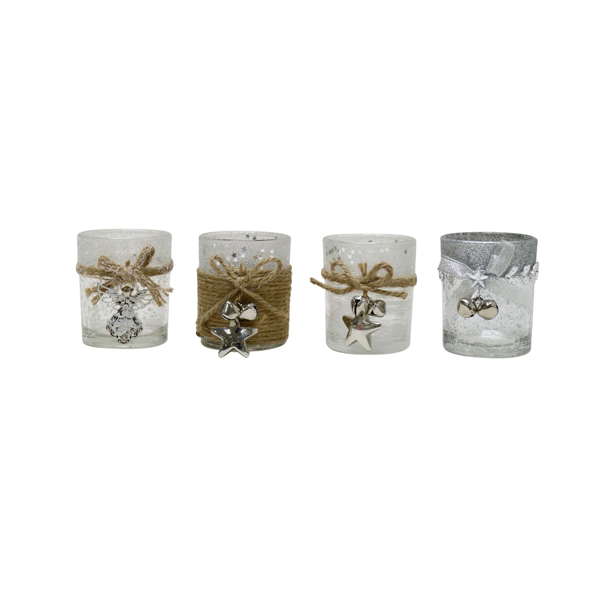 CANDLE HOLDER GLITTER GLASS W/TIE Uncle Bills XB3132