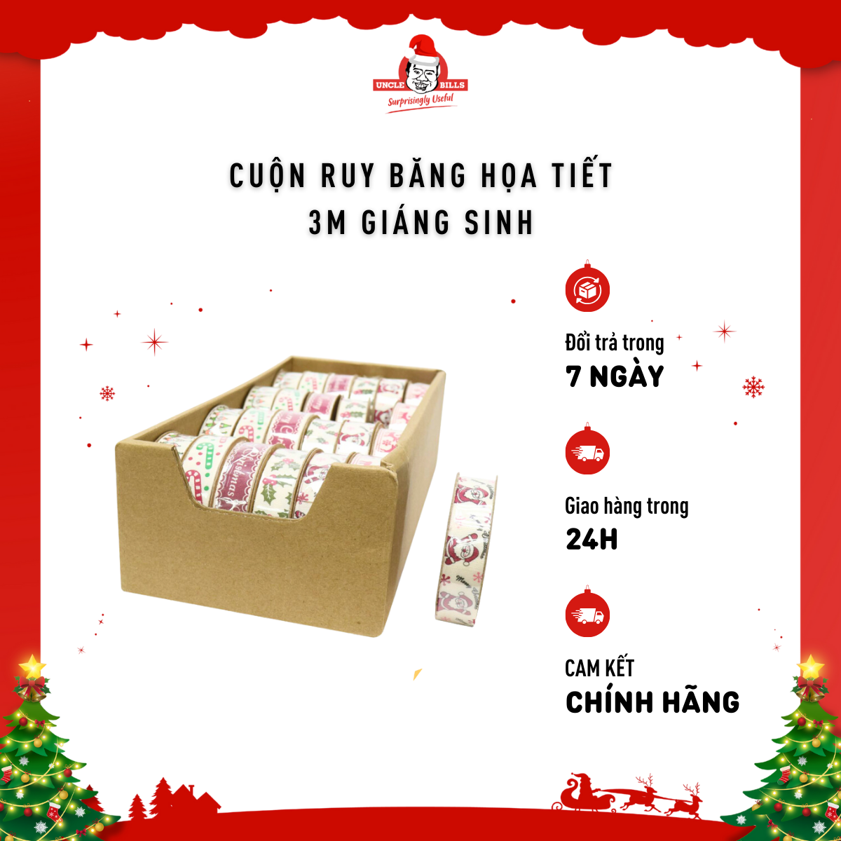 Dây ruy băng 15mm x 3m trang trí Giáng Sinh XB3227