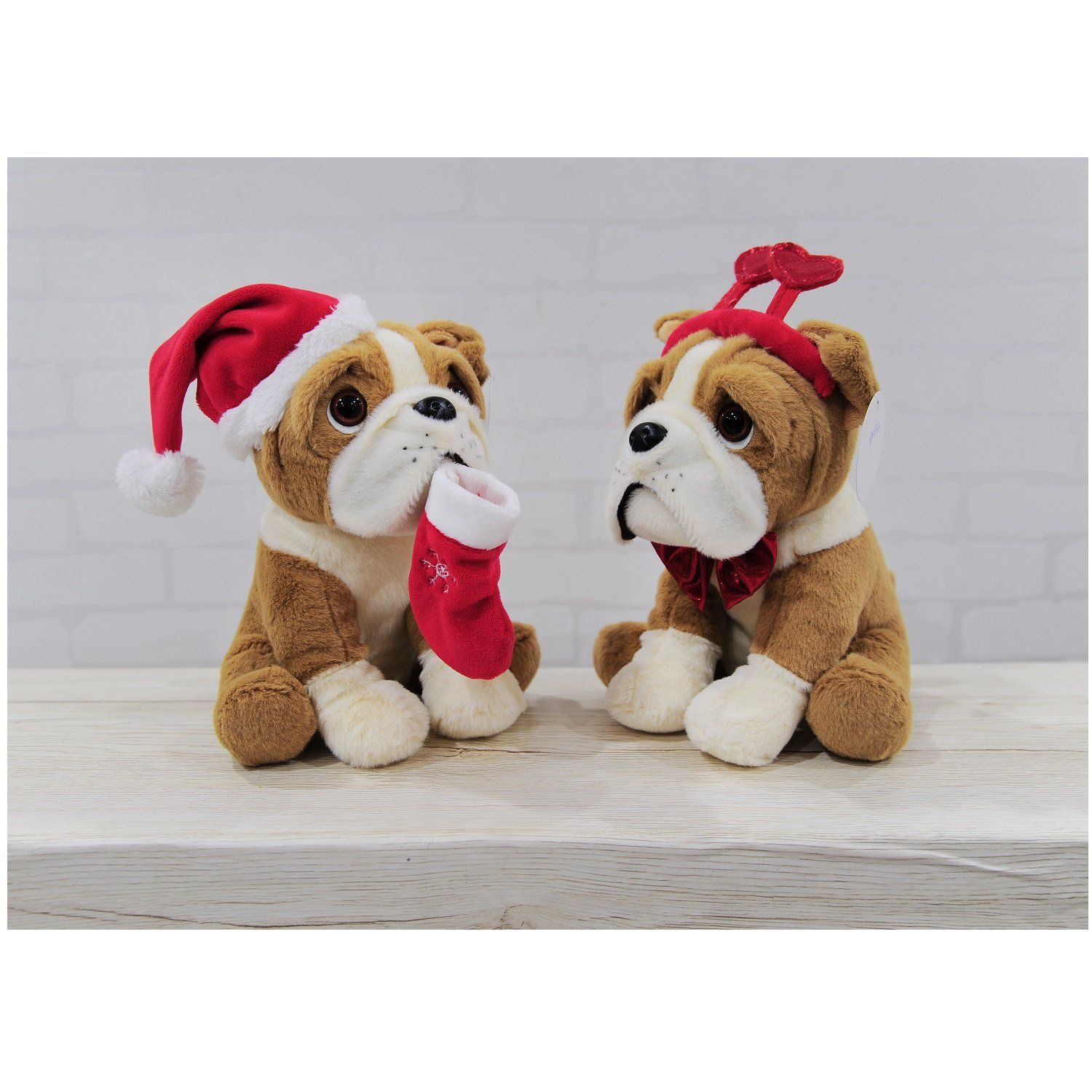 PLUSH FESTIVE BULLDOG 20cm 2asst Uncle Bills XB3333