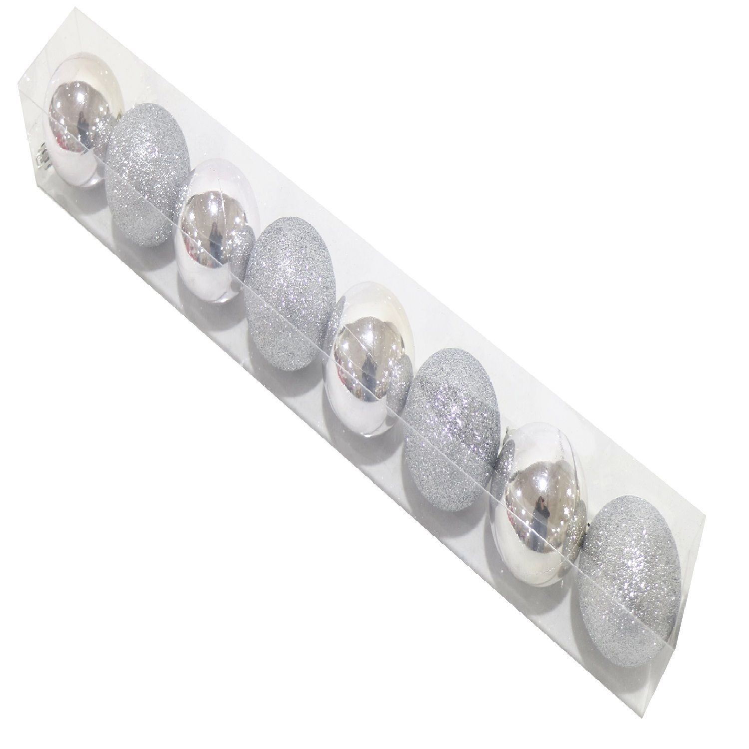 BAUBLES SHINY/GLIT 8pc x 60mm SILVER Uncle Bills XB4102