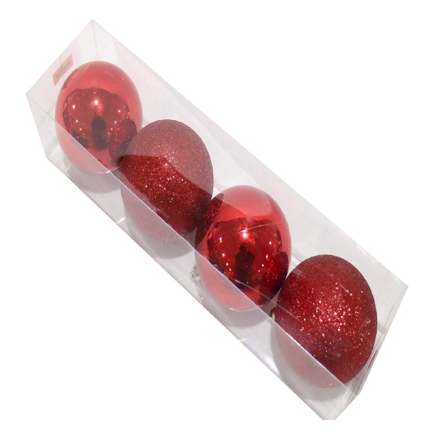 BAUBLES SHINY/GLIT 4pc x 80mm RED Uncle Bills XB4109